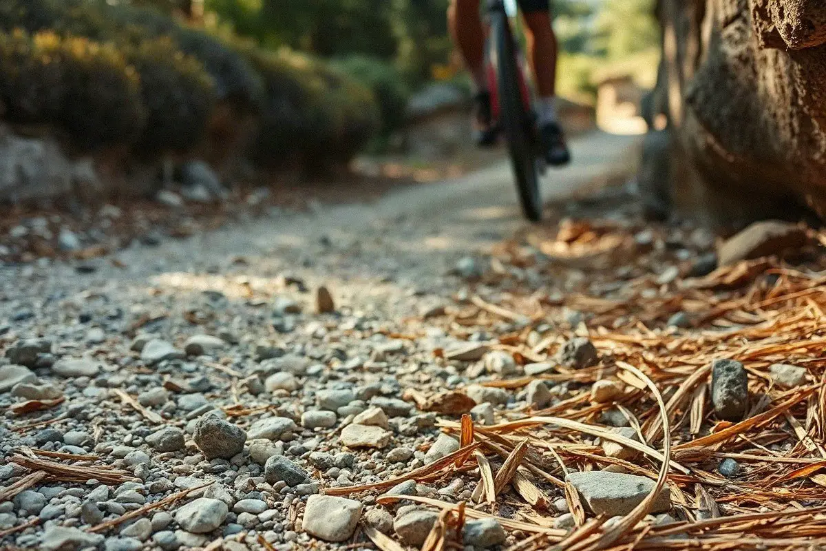 Sentier caillouteux et végétation de garrigue au pied de la montagne Sainte-Victoire